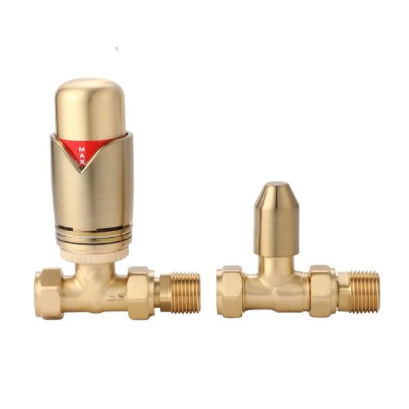 Senator Thermostatic Valve - Straight - Brushed Brass