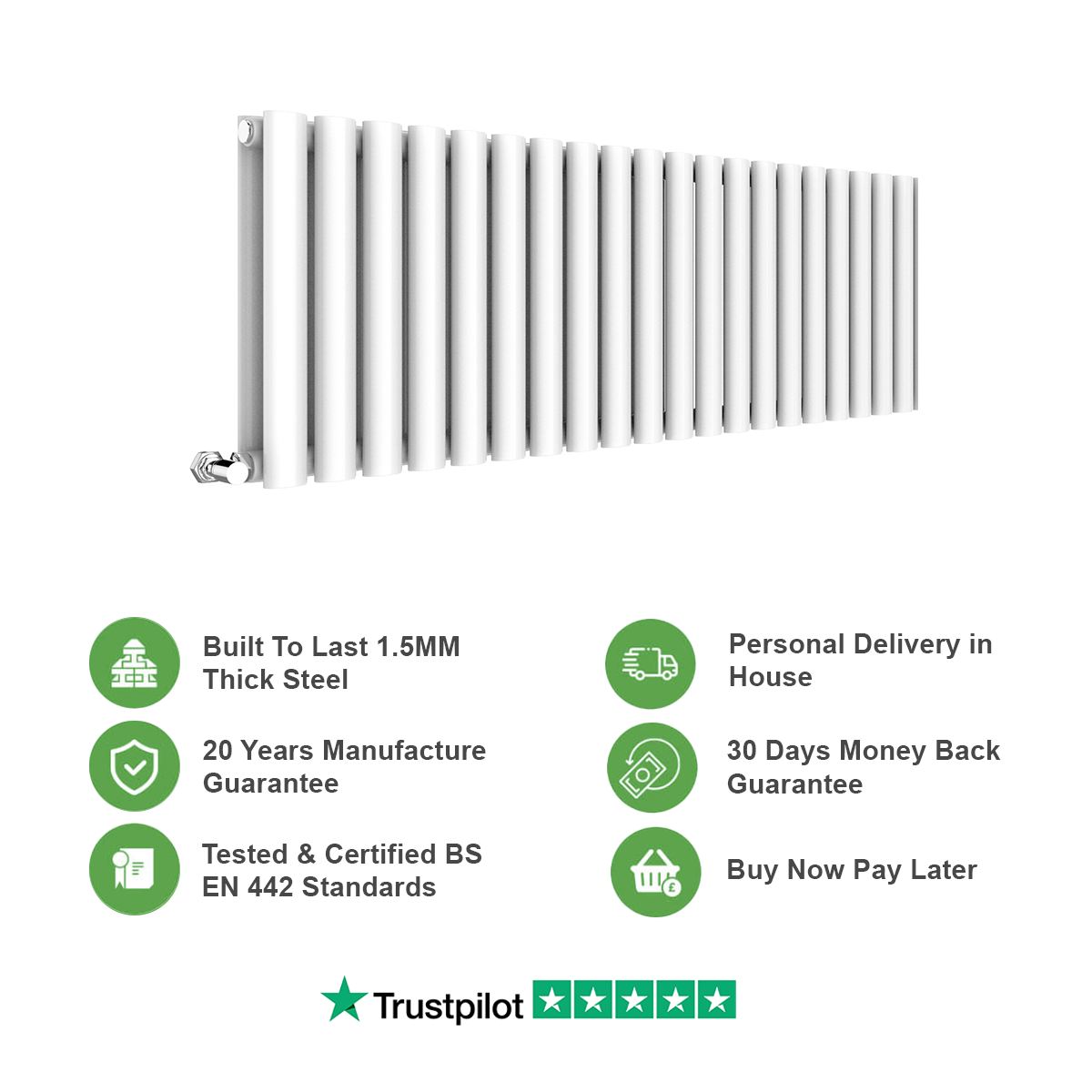 Nirvana Designer Horizontal Radiator - White - DP - 400 x 1620